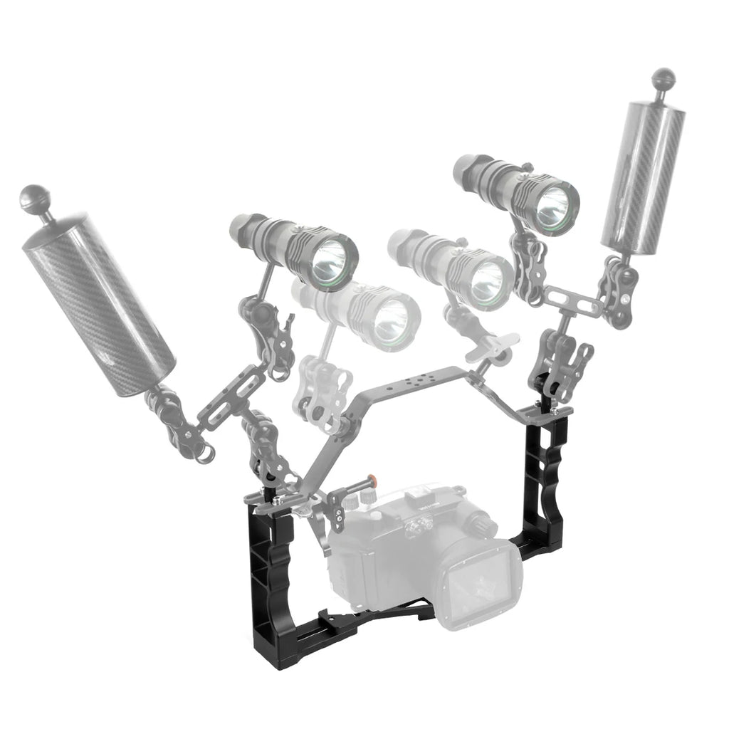 Diving Dual Handle Tray Stabilizer Bracket Rig Bracket Kit w Buoyancy Float Arm Underwater Fill Lights for GoPro 10 DSLR Cameras