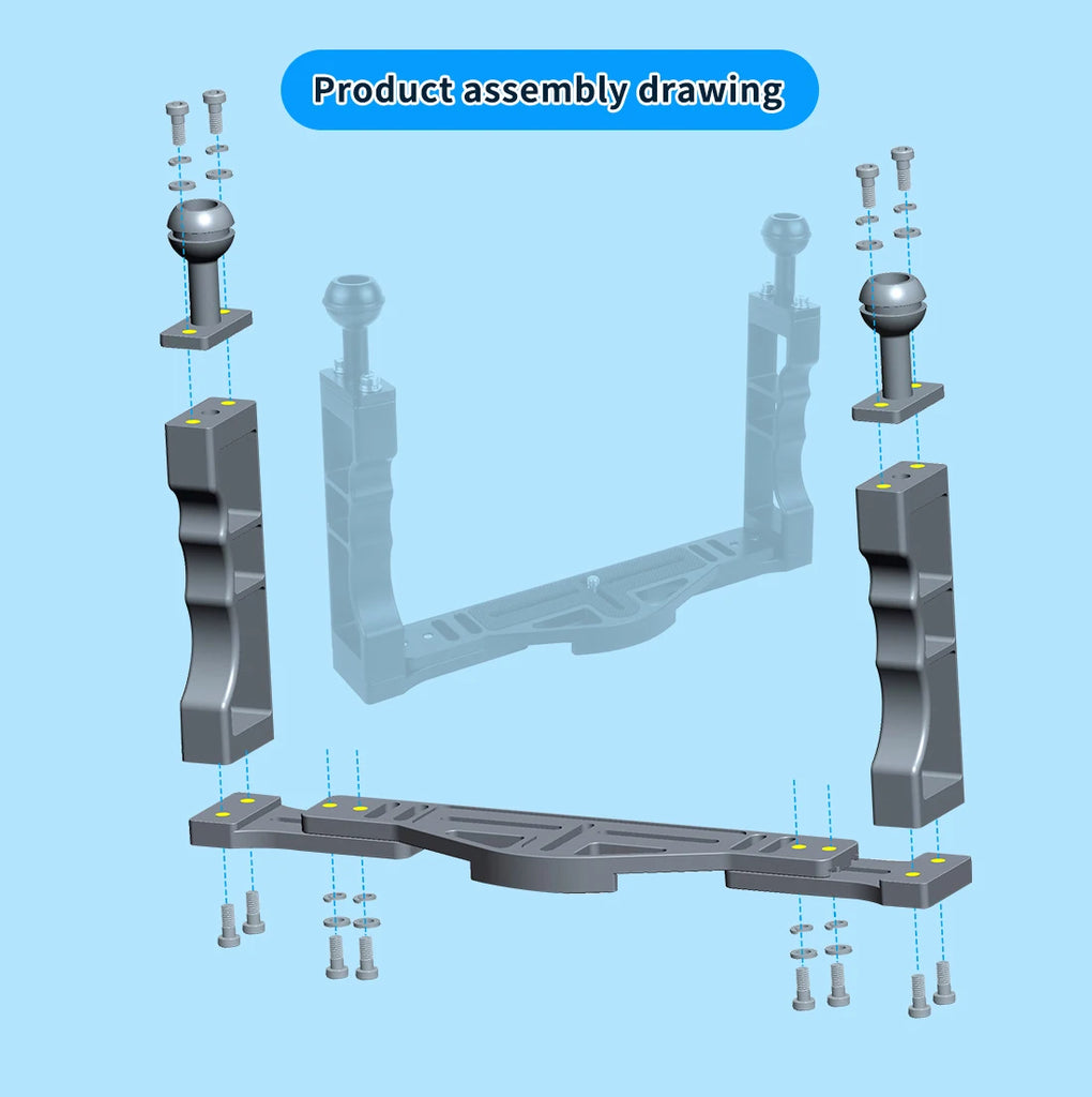 Diving Dual Handle Tray Stabilizer Bracket Rig Bracket Kit w Buoyancy Float Arm Underwater Fill Lights for GoPro 10 DSLR Cameras