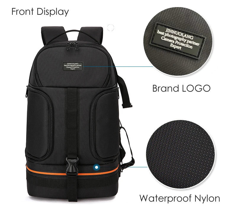 JINNUOLANG Professional Digital SLR Camera Backpack Large Photography Bag Tripod Holder Waterproof Rain Cover Outdoor Hiking