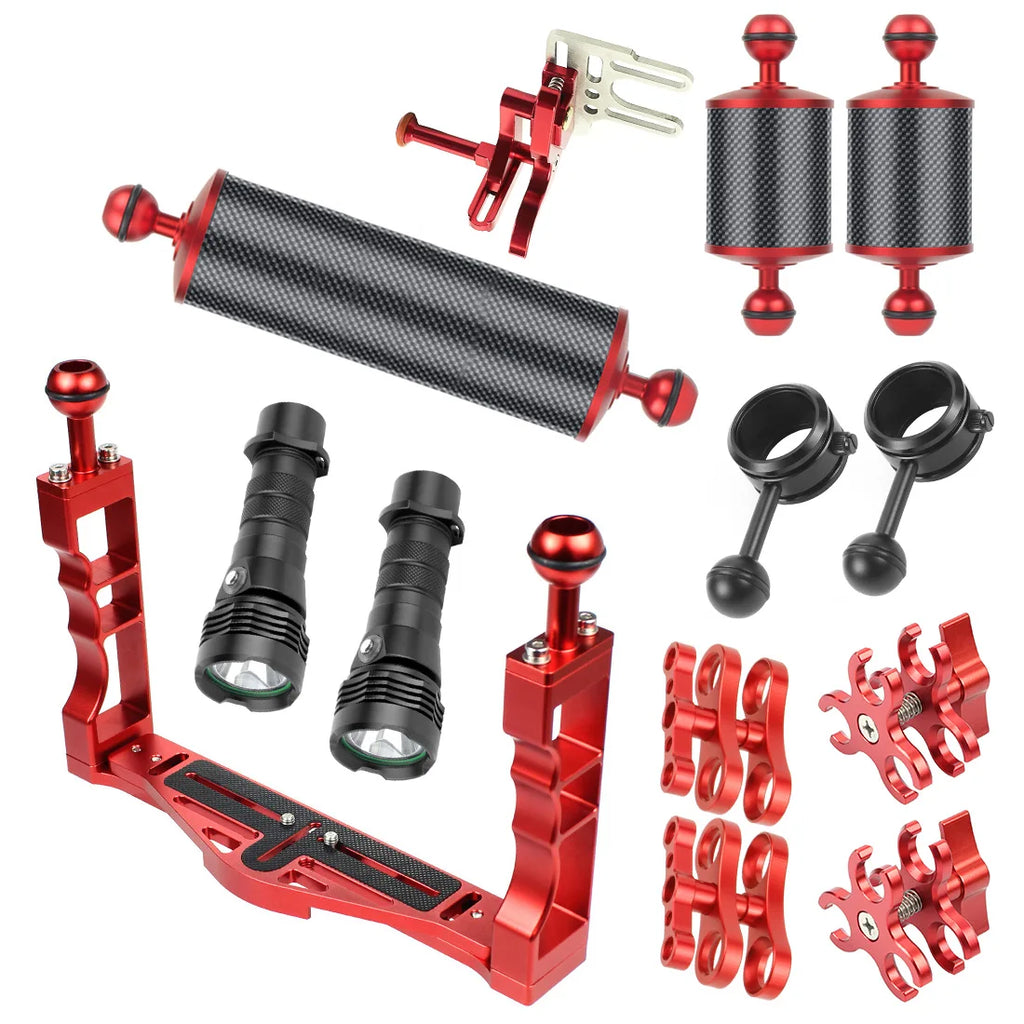 Diving Dual Handle Tray Stabilizer Bracket Rig Bracket Kit w Buoyancy Float Arm Underwater Fill Lights for GoPro 10 DSLR Cameras