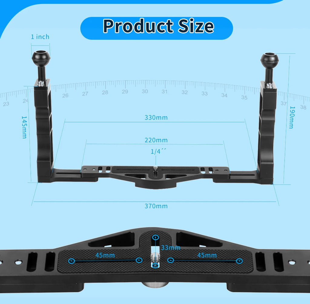 Diving Dual Handle Tray Stabilizer Bracket Rig Bracket Kit w Buoyancy Float Arm Underwater Fill Lights for GoPro 10 DSLR Cameras