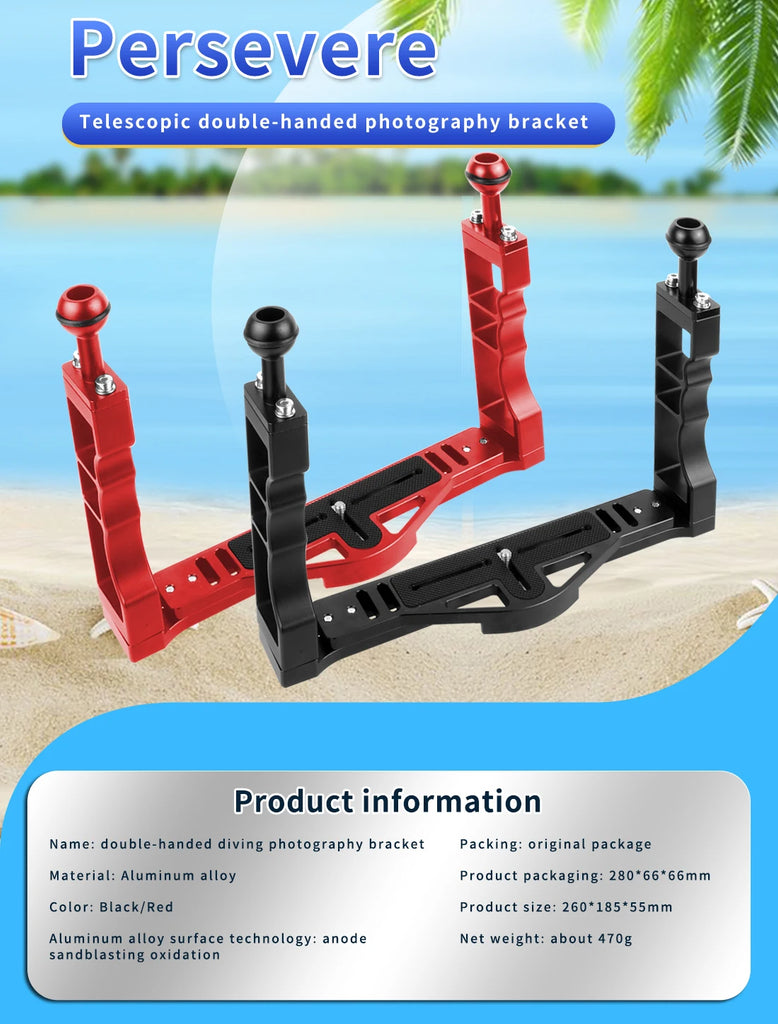 Diving Dual Handle Tray Stabilizer Bracket Rig Bracket Kit w Buoyancy Float Arm Underwater Fill Lights for GoPro 10 DSLR Cameras