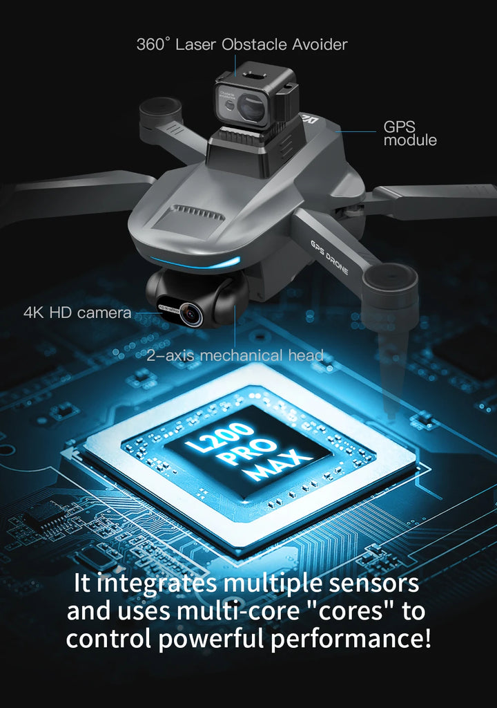 New L200 PRO MAX 4K Professional Drone GPS EIS Dual Camera Obstacle Avoidance Flight 2-axis PTZ Brushless Helicopter GPS RC toys