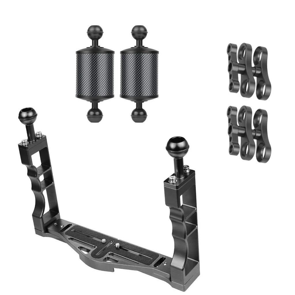 Diving Dual Handle Tray Stabilizer Bracket Rig Bracket Kit w Buoyancy Float Arm Underwater Fill Lights for GoPro 10 DSLR Cameras