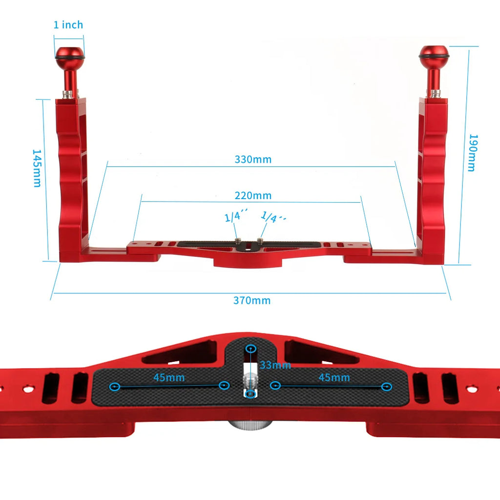 Diving Dual Handle Tray Stabilizer Bracket Rig Bracket Kit w Buoyancy Float Arm Underwater Fill Lights for GoPro 10 DSLR Cameras
