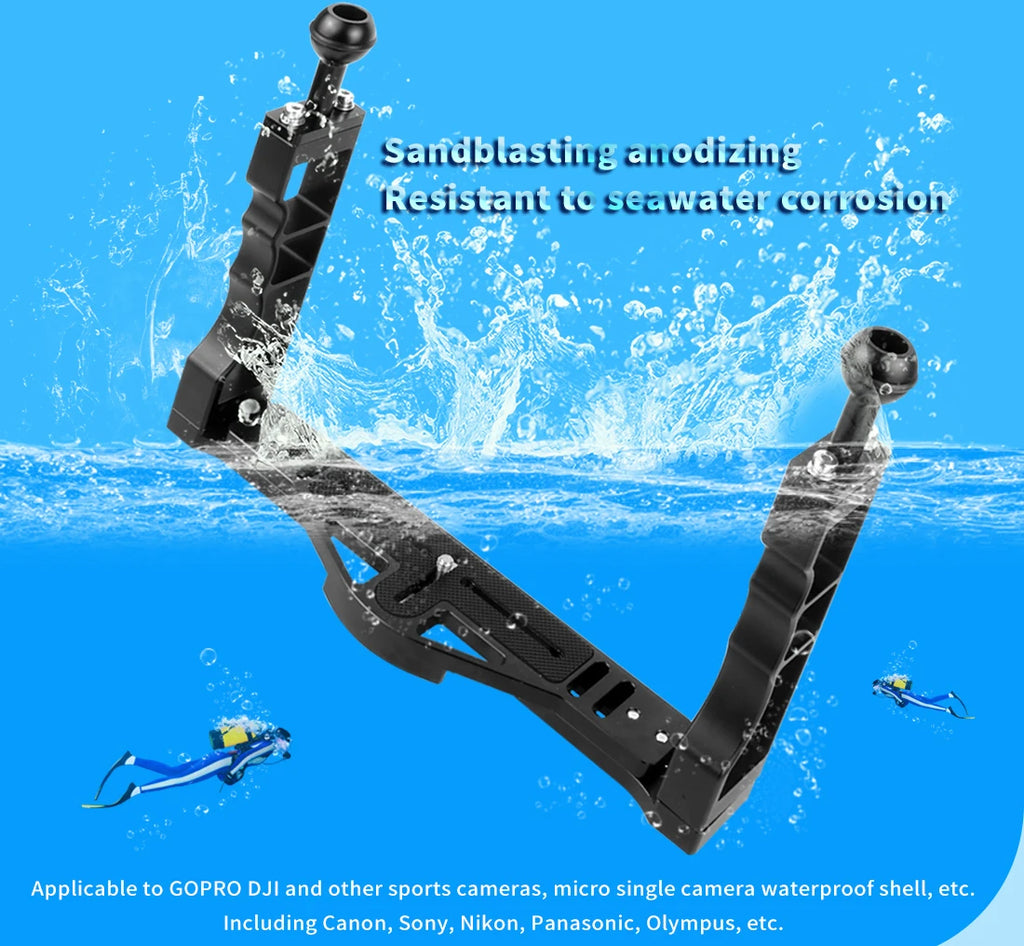 Diving Dual Handle Tray Stabilizer Bracket Rig Bracket Kit w Buoyancy Float Arm Underwater Fill Lights for GoPro 10 DSLR Cameras