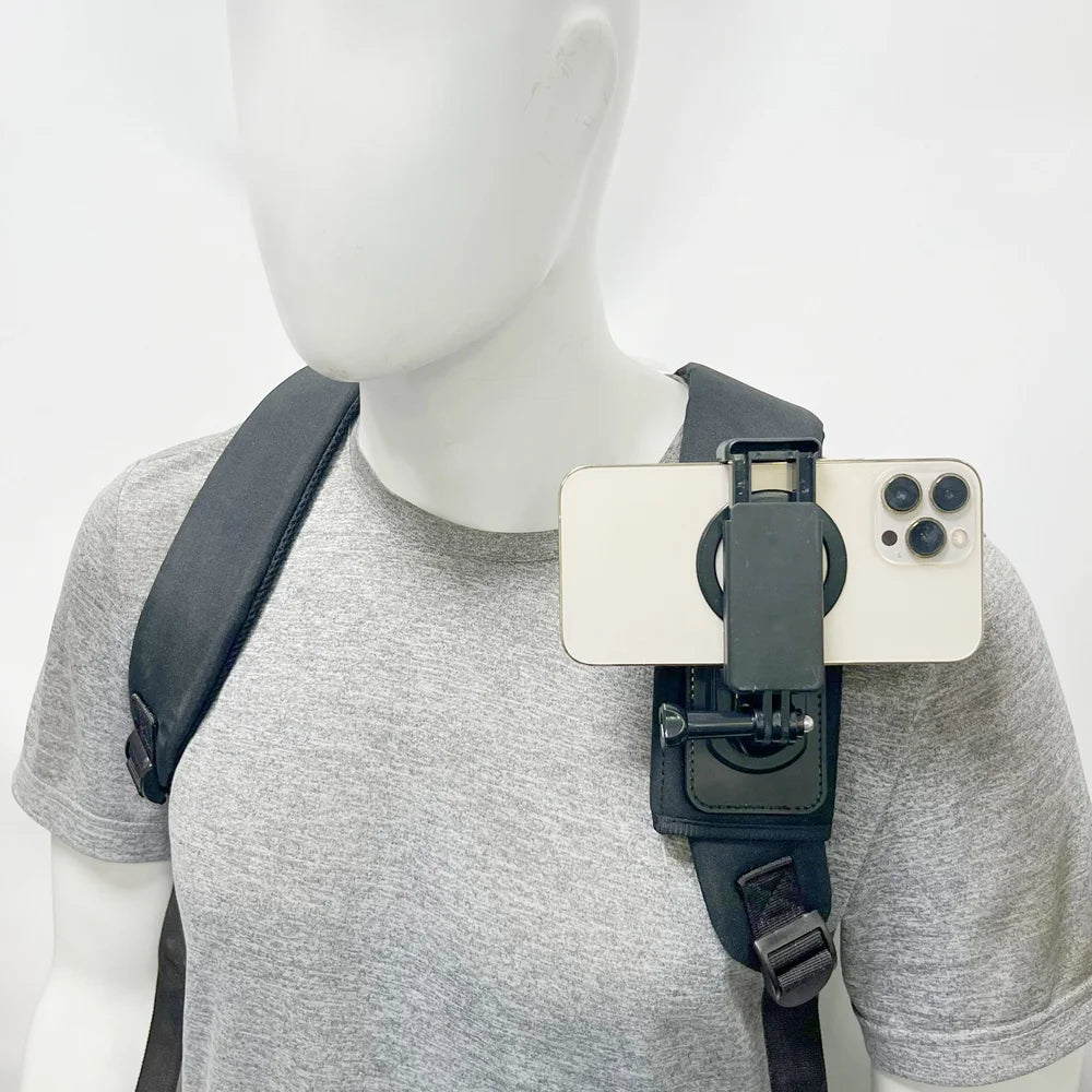 Camera Adjustable Holder with Backpack Shoulder Strap Belt Mount 360° Rotation Universal for DJI Osmo Action Insta360 GoPro Hero