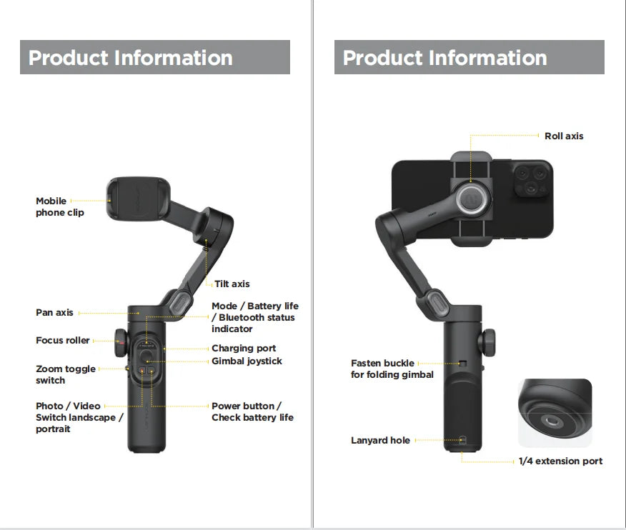AOCHUAN 3-Axis Handheld Gimbal Stabilizer for Smartphone with Fill Light for iPhone Android Face Tracking Vlog Smart XE