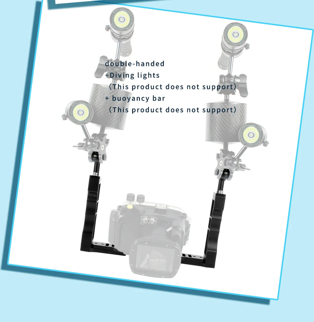 Diving Dual Handle Tray Stabilizer Bracket Rig Bracket Kit w Buoyancy Float Arm Underwater Fill Lights for GoPro 10 DSLR Cameras