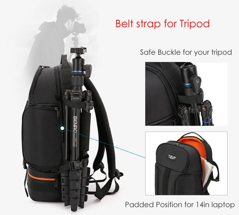 JINNUOLANG Professional Digital SLR Camera Backpack Large Photography Bag Tripod Holder Waterproof Rain Cover Outdoor Hiking