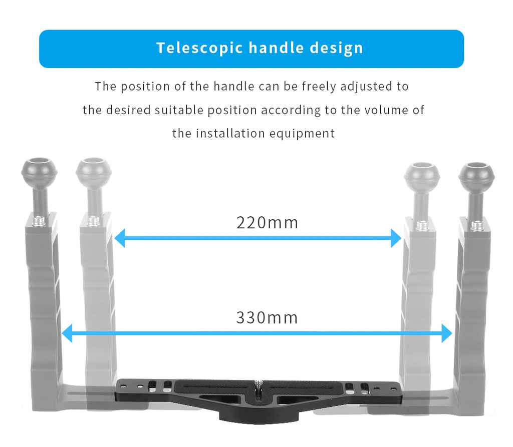Diving Dual Handle Tray Stabilizer Bracket Rig Bracket Kit w Buoyancy Float Arm Underwater Fill Lights for GoPro 10 DSLR Cameras