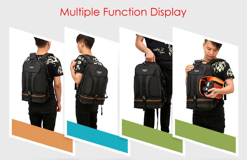 JINNUOLANG Professional Digital SLR Camera Backpack Large Photography Bag Tripod Holder Waterproof Rain Cover Outdoor Hiking