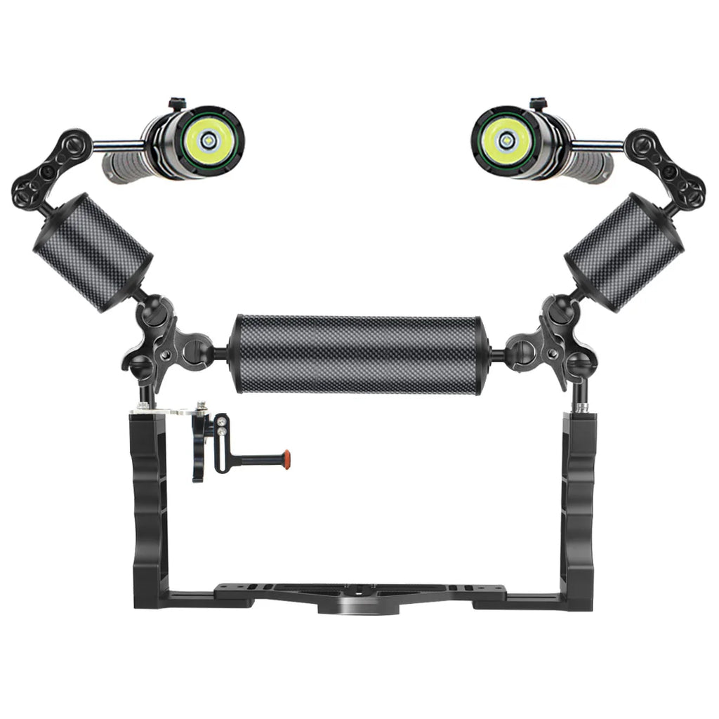 Diving Dual Handle Tray Stabilizer Bracket Rig Bracket Kit w Buoyancy Float Arm Underwater Fill Lights for GoPro 10 DSLR Cameras
