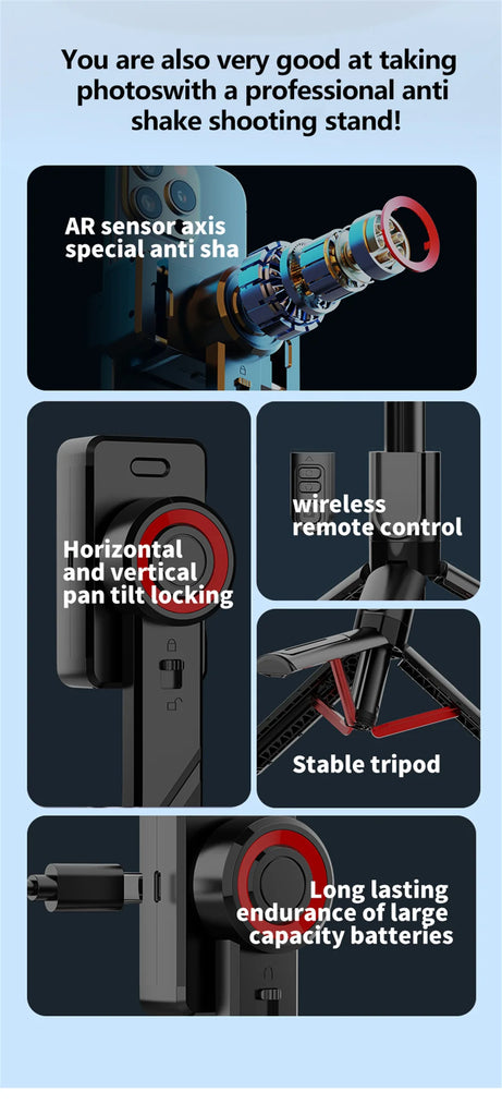FANGTUOSI New Mobile Video stabilizer Bluetooth selfie stick tripod Wireless cellphone Gimbal Stabilizer For Smartphone Live