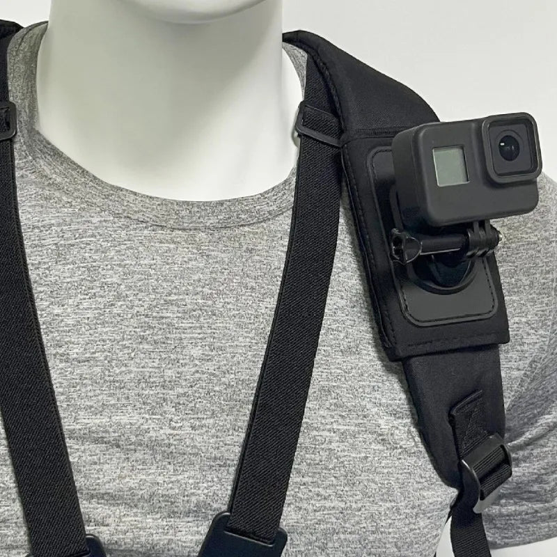 Camera Adjustable Holder with Backpack Shoulder Strap Belt Mount 360° Rotation Universal for DJI Osmo Action Insta360 GoPro Hero