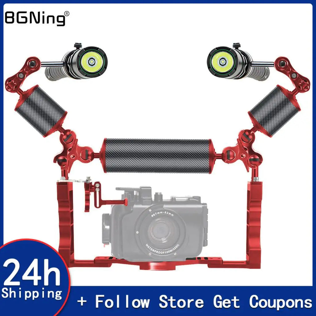 Diving Dual Handle Tray Stabilizer Bracket Rig Bracket Kit w Buoyancy Float Arm Underwater Fill Lights for GoPro 10 DSLR Cameras