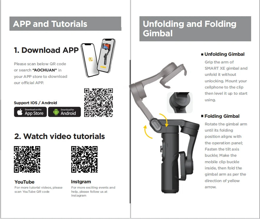 AOCHUAN 3-Axis Handheld Gimbal Stabilizer for Smartphone with Fill Light for iPhone Android Face Tracking Vlog Smart XE