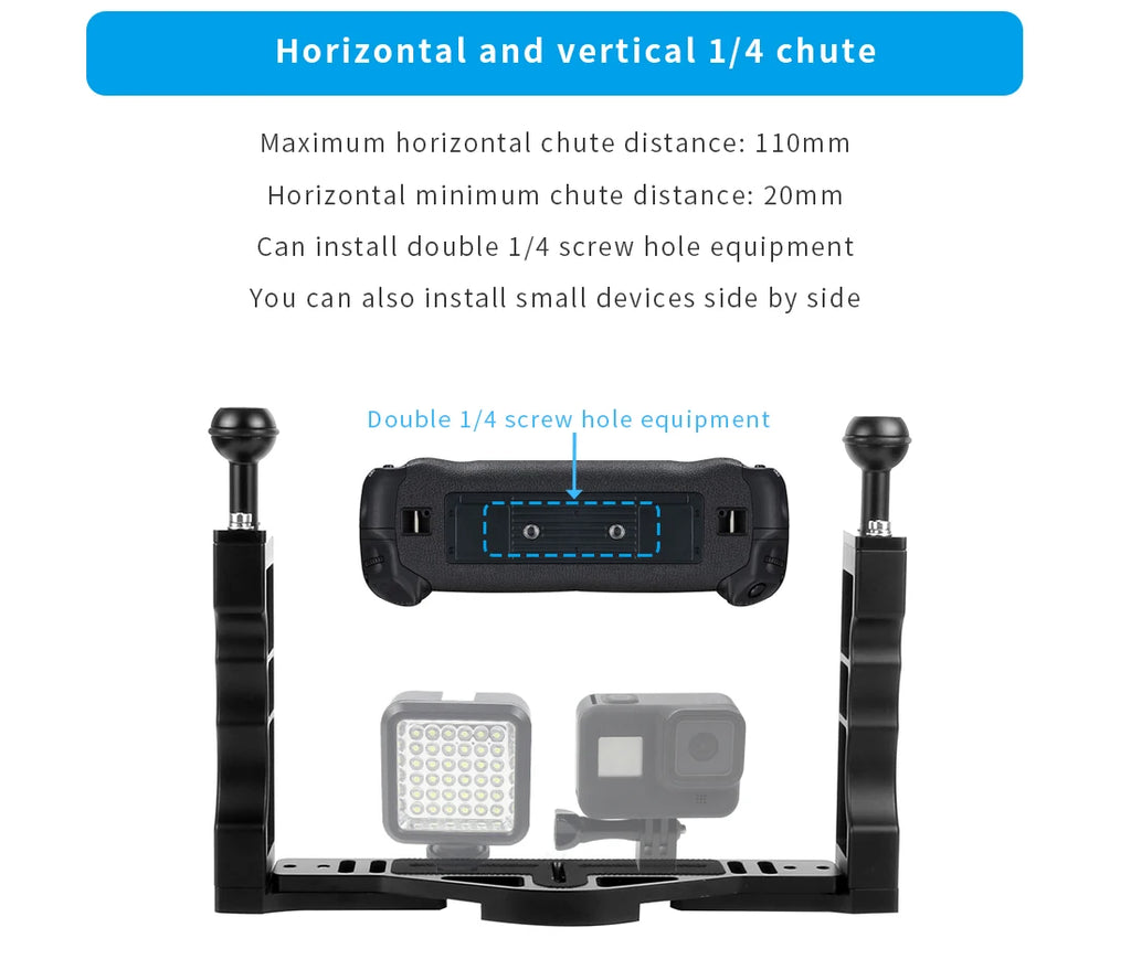 Diving Dual Handle Tray Stabilizer Bracket Rig Bracket Kit w Buoyancy Float Arm Underwater Fill Lights for GoPro 10 DSLR Cameras