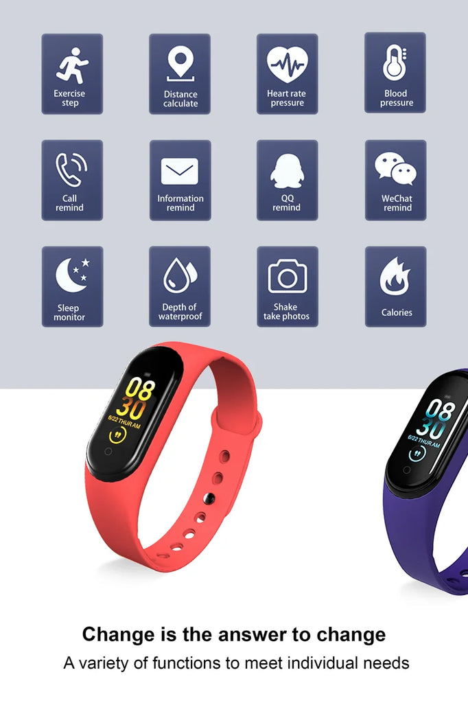 M4 Smart Digital Watch Bracelet IP65 Waterproof with Heart Rate Monitoring Running Calorie Counter Health Sport Tracker