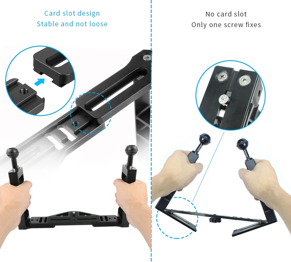 Diving Dual Handle Tray Stabilizer Bracket Rig Bracket Kit w Buoyancy Float Arm Underwater Fill Lights for GoPro 10 DSLR Cameras