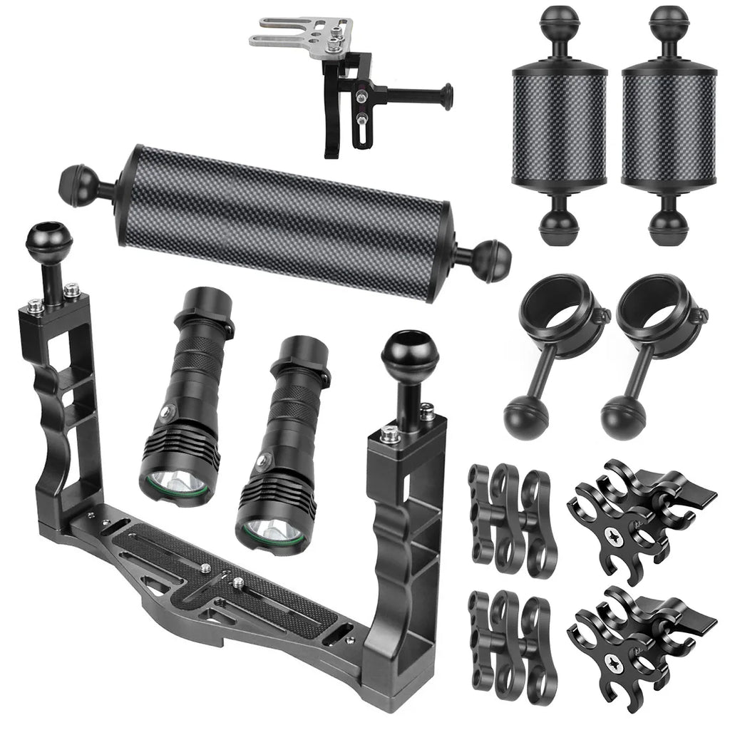 Diving Dual Handle Tray Stabilizer Bracket Rig Bracket Kit w Buoyancy Float Arm Underwater Fill Lights for GoPro 10 DSLR Cameras
